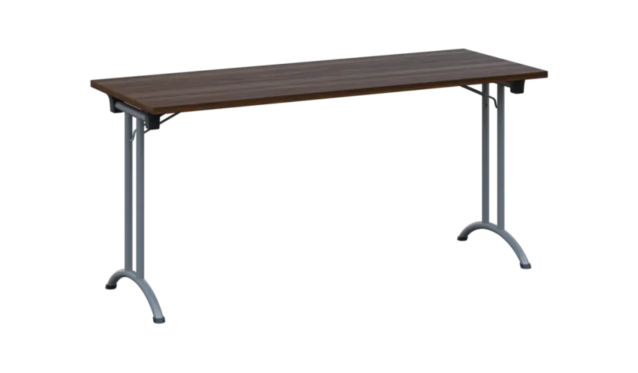 SLA 160 lak skládací jednací stůl 1600x600, deska 25 mm, podnož stříbrný lak, deska ořech královský